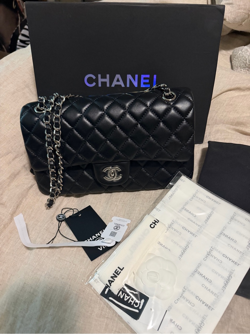Classic Quilted Caviar Leather Double Flap Bag in Black (Medium size) - Picture 8 of 10